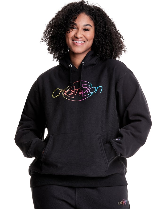 Sudadera Con Capucha Champion Mujer - Plus Reverse Weave Rainbow Logo ( Negras ) 5134926-MI